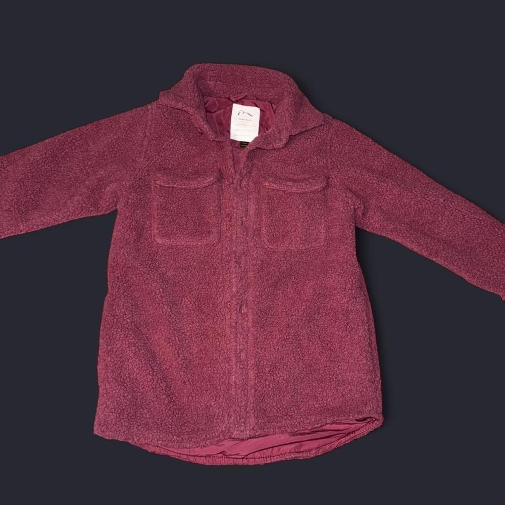 Art Class Kids Fleece Shacket- Burgundy